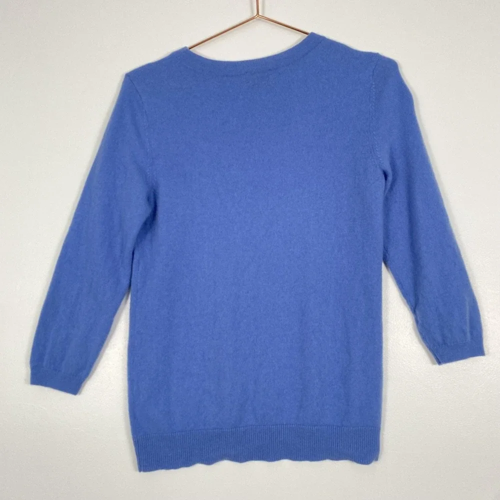 Talbots Cashmere Sweater Womens Medium Blue 3/4 Sleeve‎ Crewneck Knit Pullover